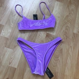 Purple velvet triangl bikini set